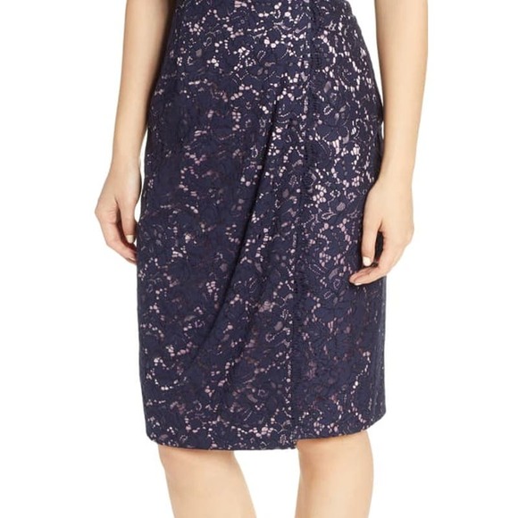 Eliza J Embroidered Lace Sheath Cocktail Evening Navy Blue Dress 2 NEW - Picture 4 of 6